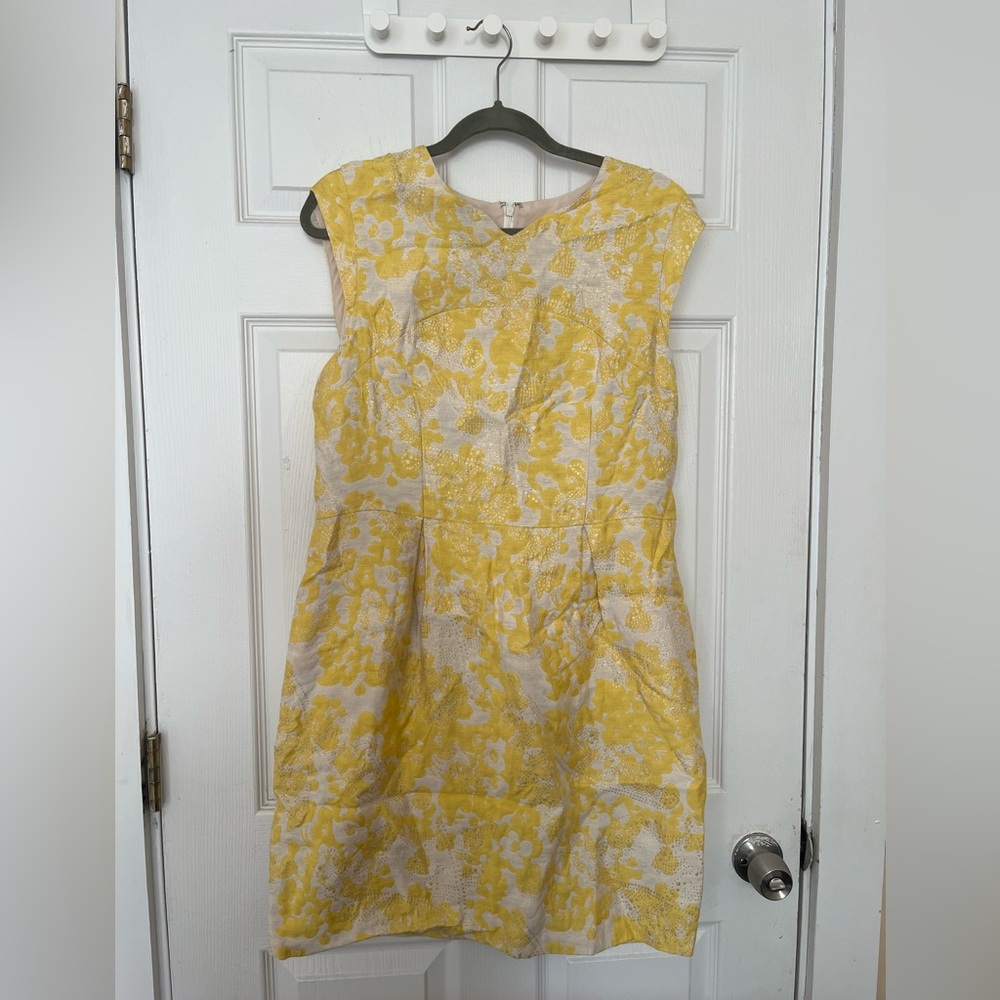 Yellow, cream, and silver abstract floral dress — ivy + blu